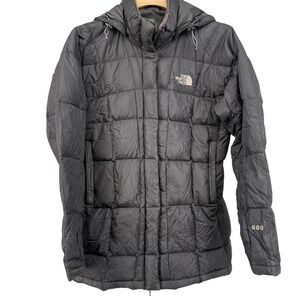 The North Face 600 Fill Down Puffer Jacket Hooded Womens M Black Broken Zipper